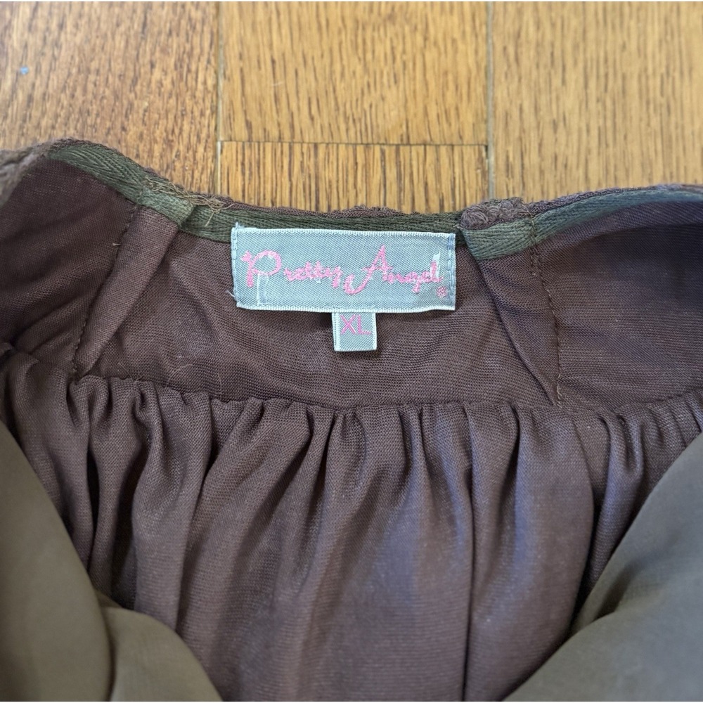 Pretty Angel Forest Fairy Whimsigoth Silk Blend Top Size XL Brown Lace Whimsical - Picture 3 of 6